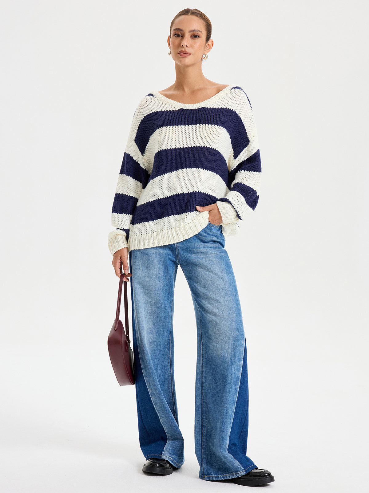 Pull rayé oversize à manches longues