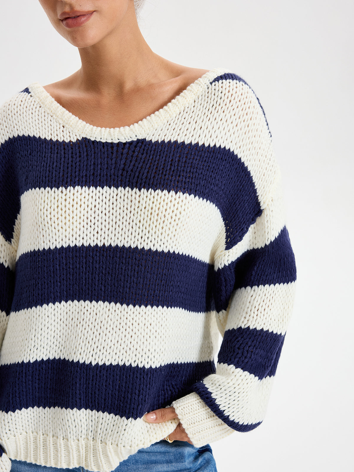 Pull rayé oversize à manches longues