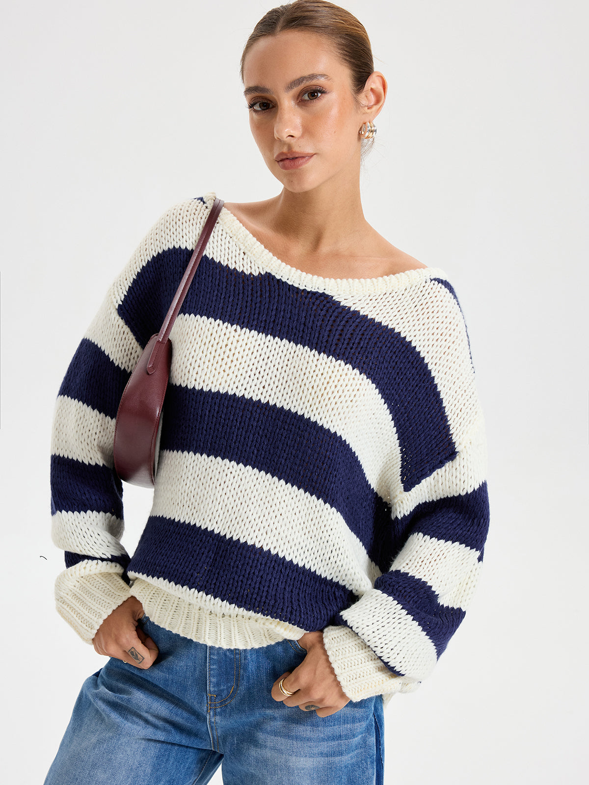 Pull rayé oversize à manches longues