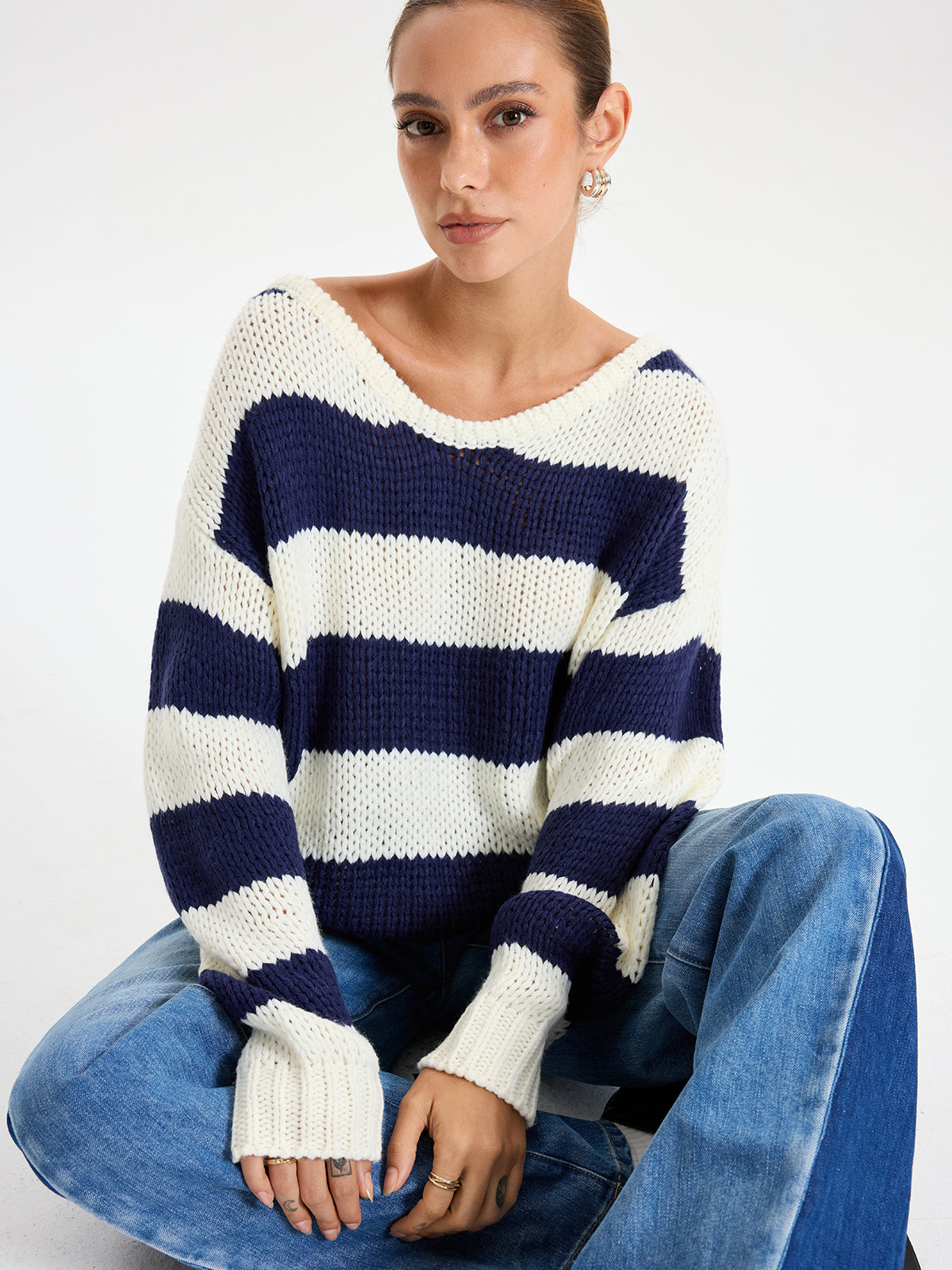 Pull rayé oversize à manches longues