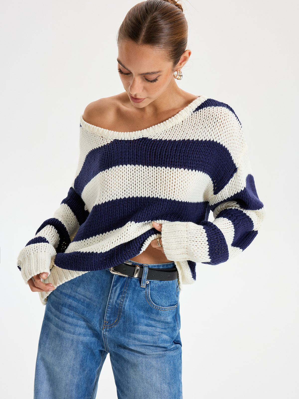 Pull rayé oversize à manches longues
