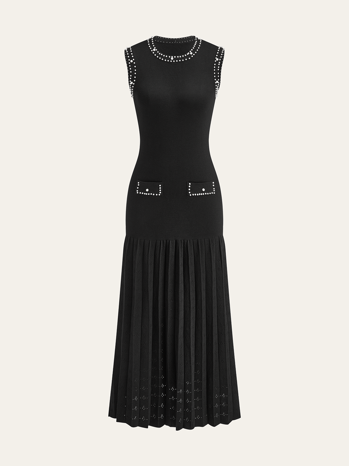 Robe midi en maille bordée de perles