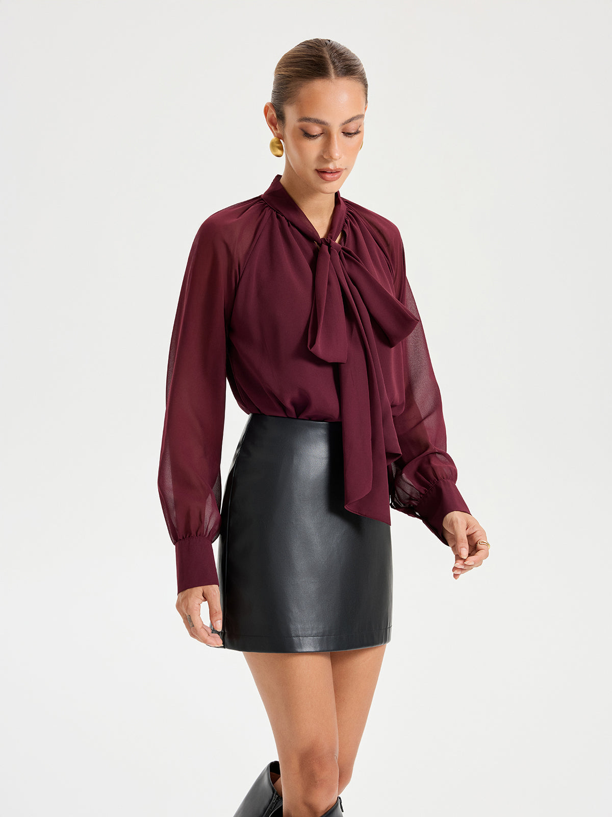 Tie Neck Long Sleeved Chiffon Blouse