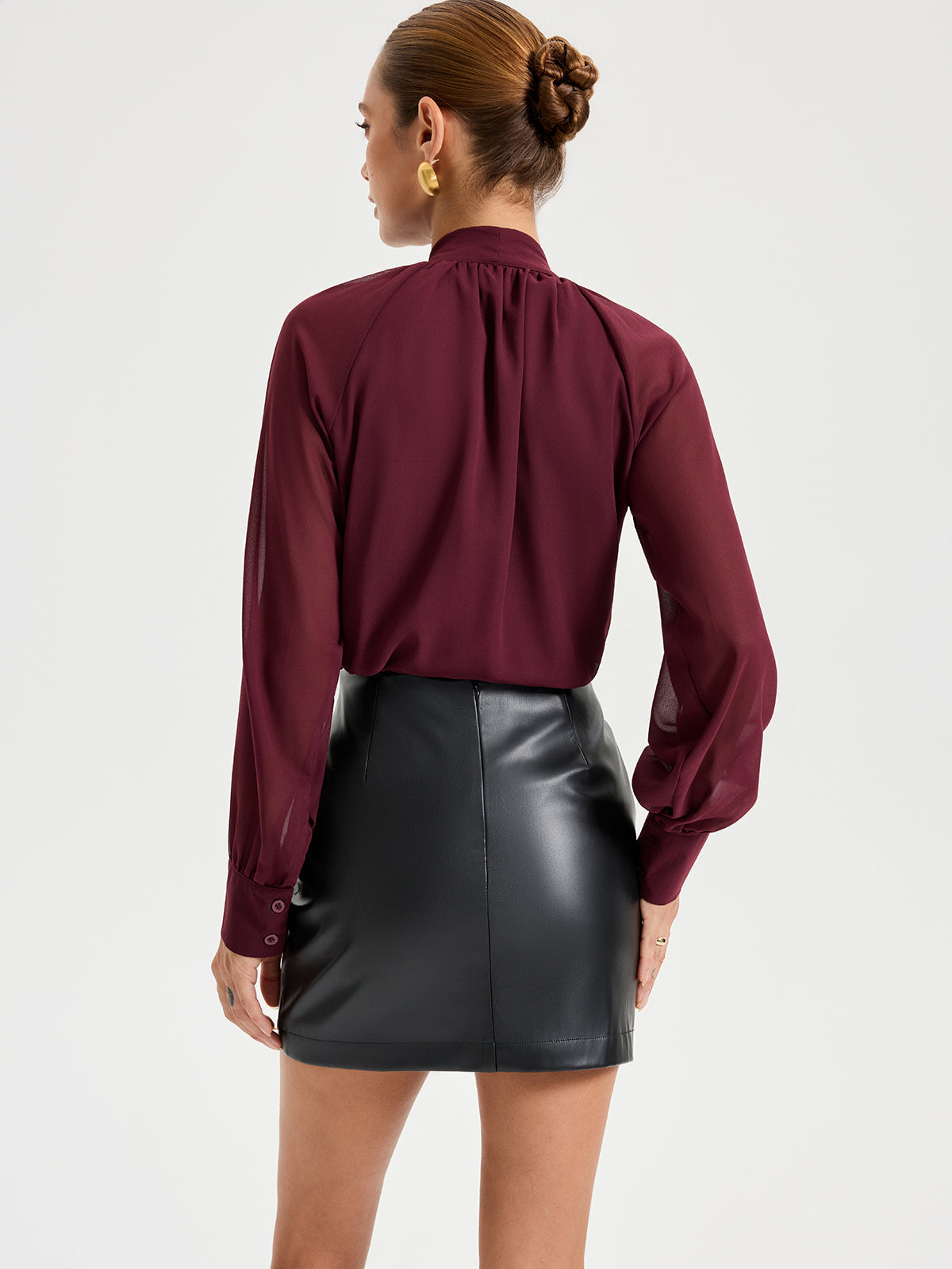 Tie Neck Long Sleeved Chiffon Blouse