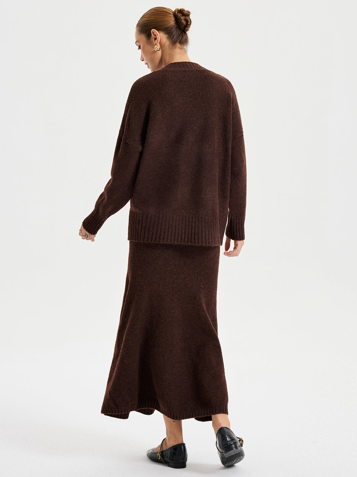 Ensemble pull en maille à col en V