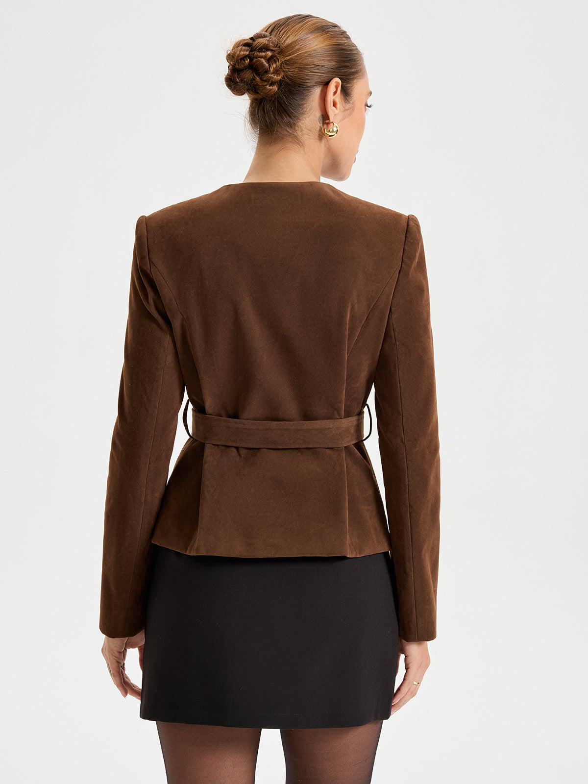 Belted Suede Effect Metal Button Blazer