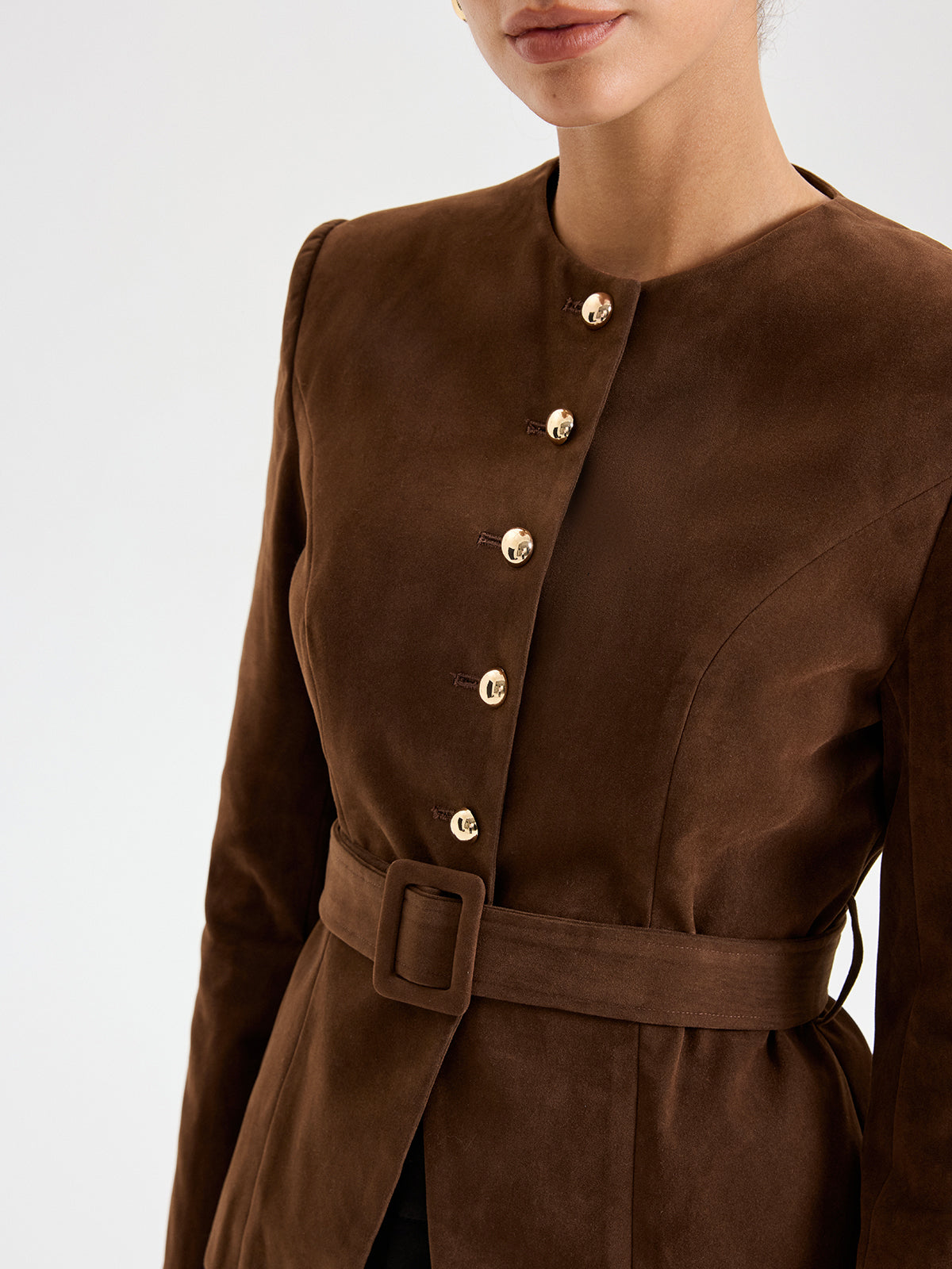 Blazer effet suédine boutonné avec ceinture
