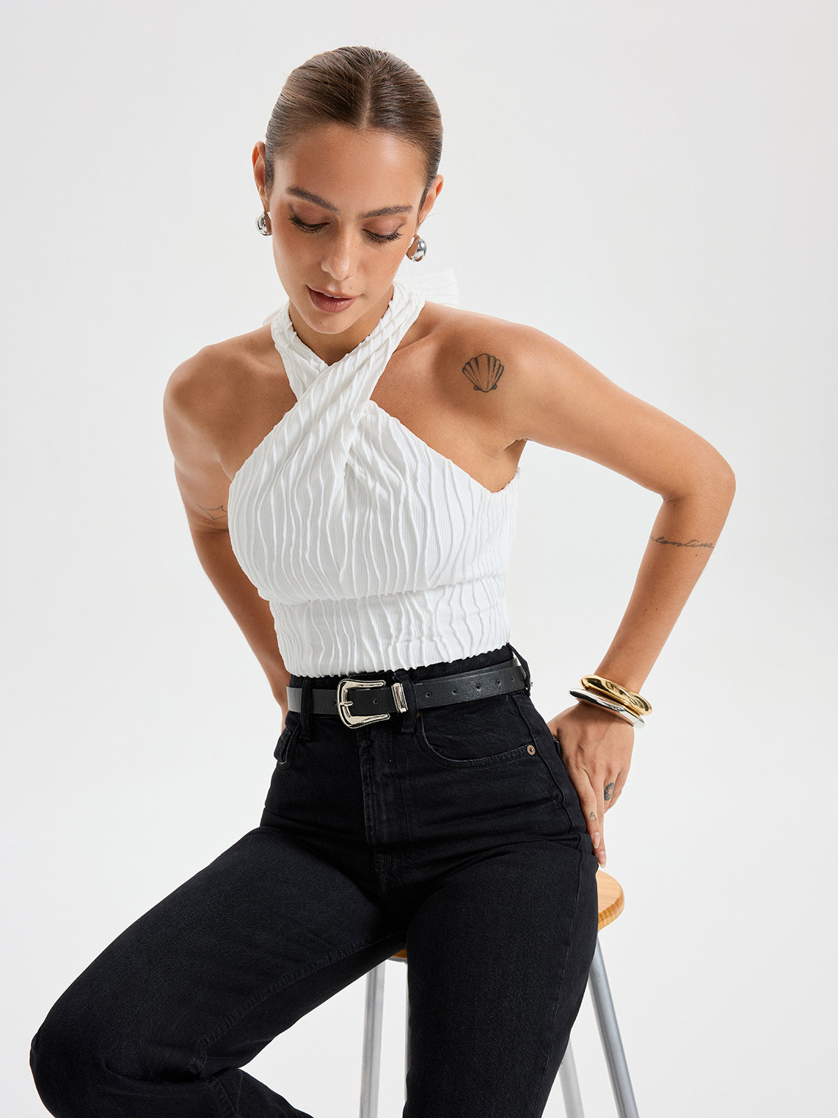 Textured Crisscross Halter Top
