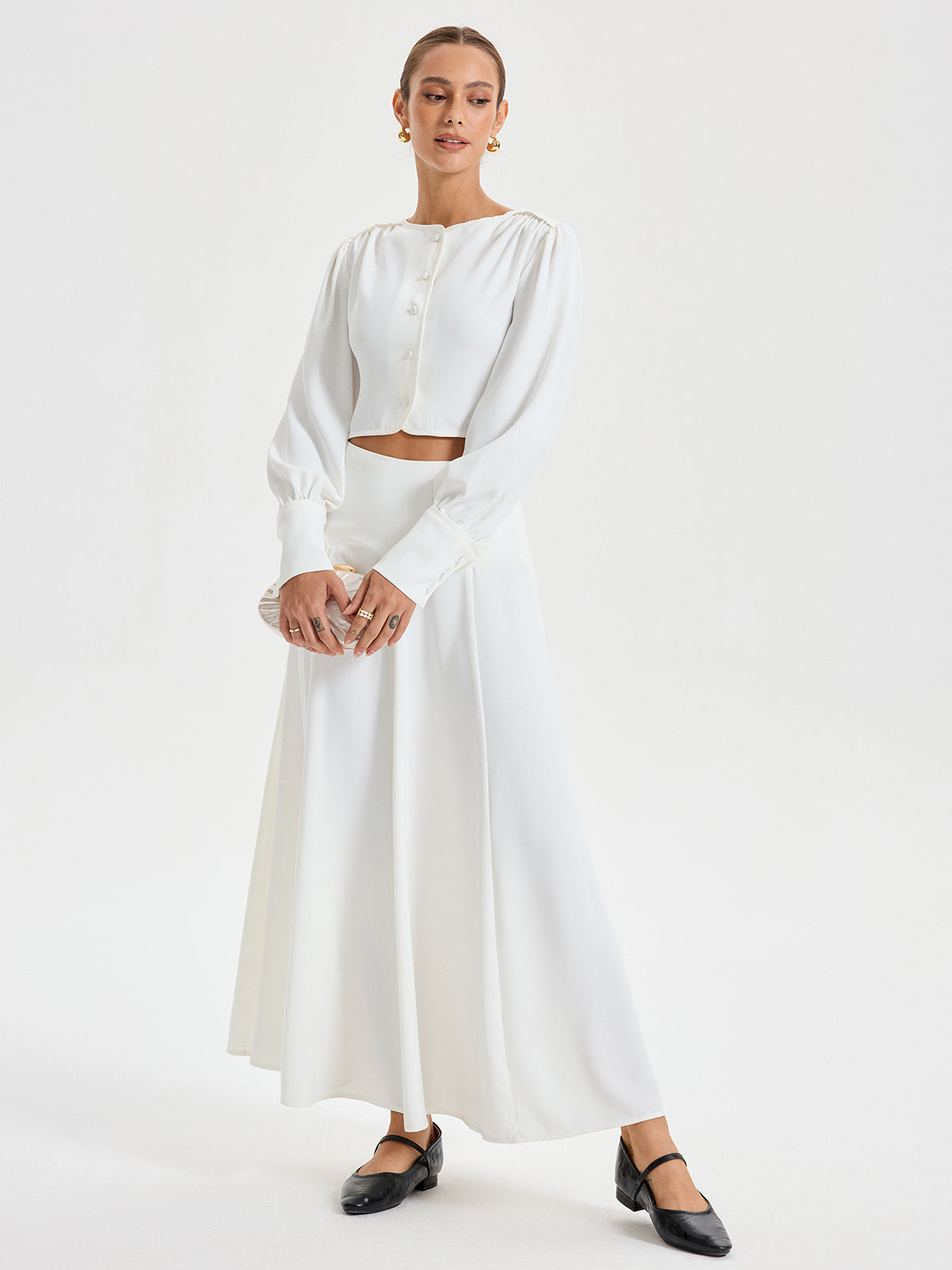Long-Sleeve Crop Top and Maxi Skirt Set