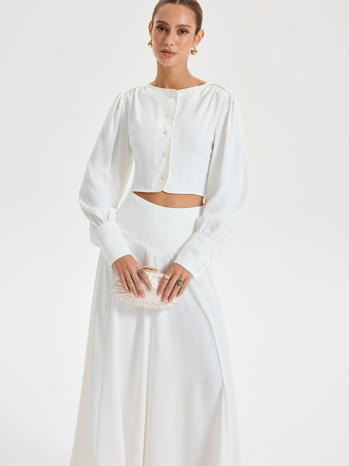 Long-Sleeve Crop Top and Maxi Skirt Set