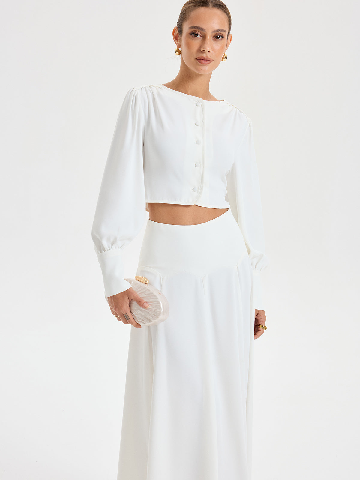 Long-Sleeve Crop Top and Maxi Skirt Set