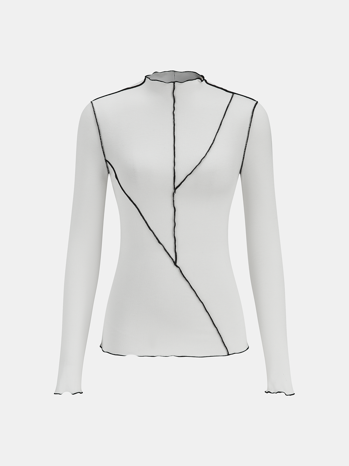 Contrast Stitch Round Neck Long-sleeve Top