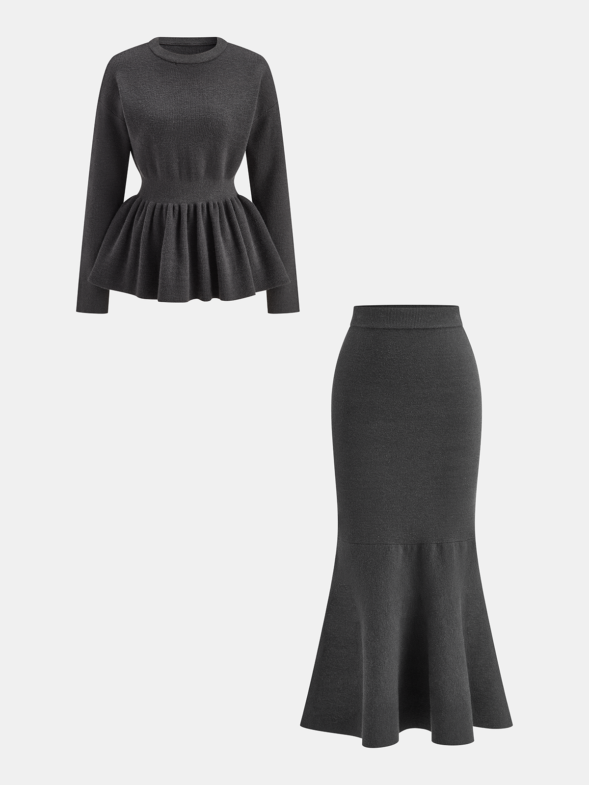 Long-Sleeve Peplum Hem Knit Top
