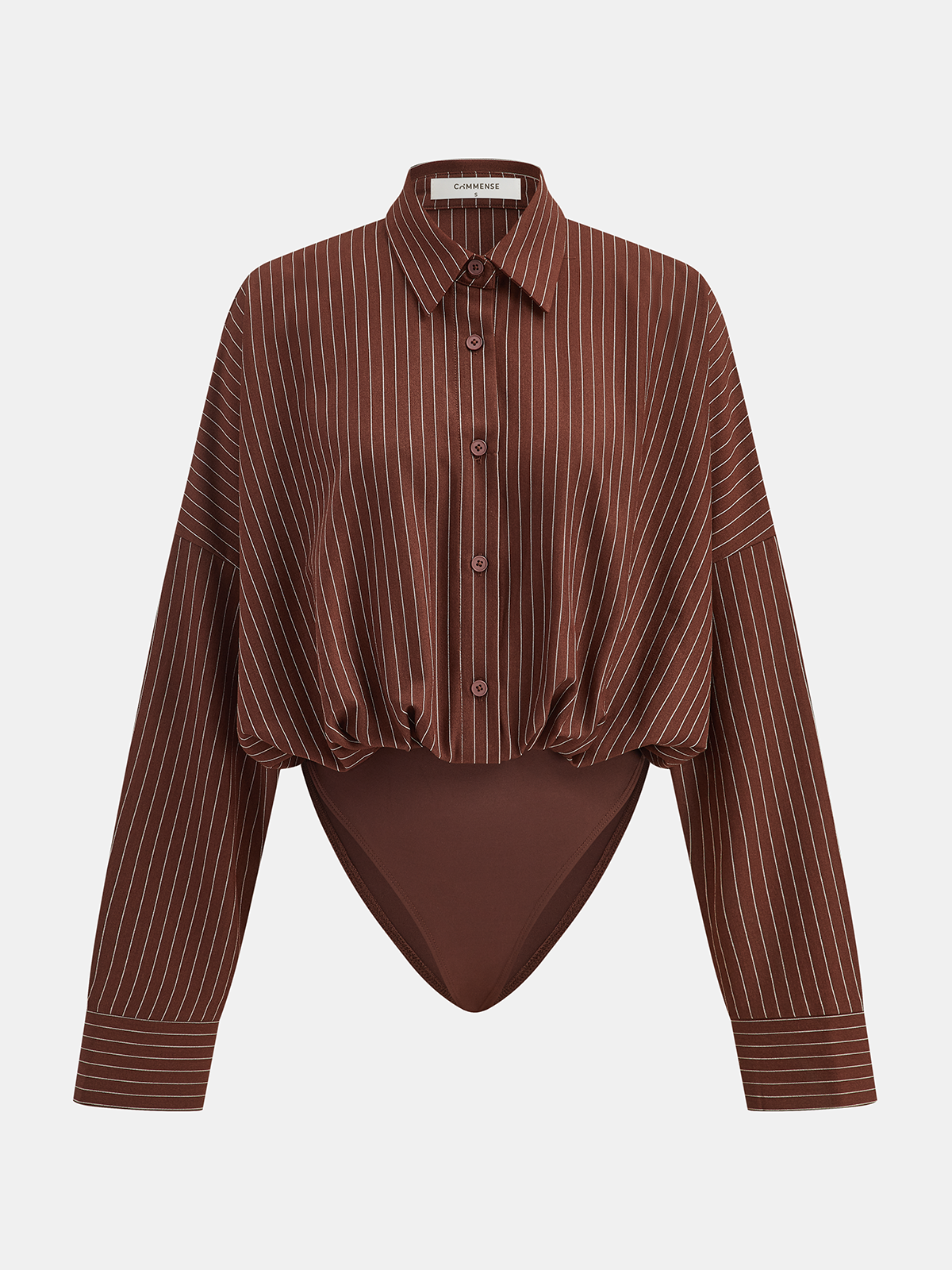 Shirt Collar Pinstripe Long Sleeve Bodysuit