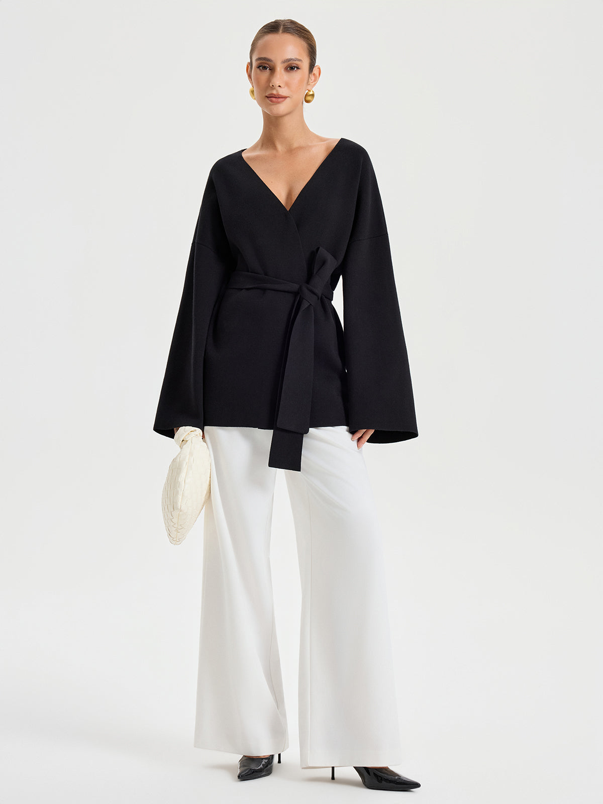 Kimono-Cardigan mit Gürtel und V-Ausschnitt
