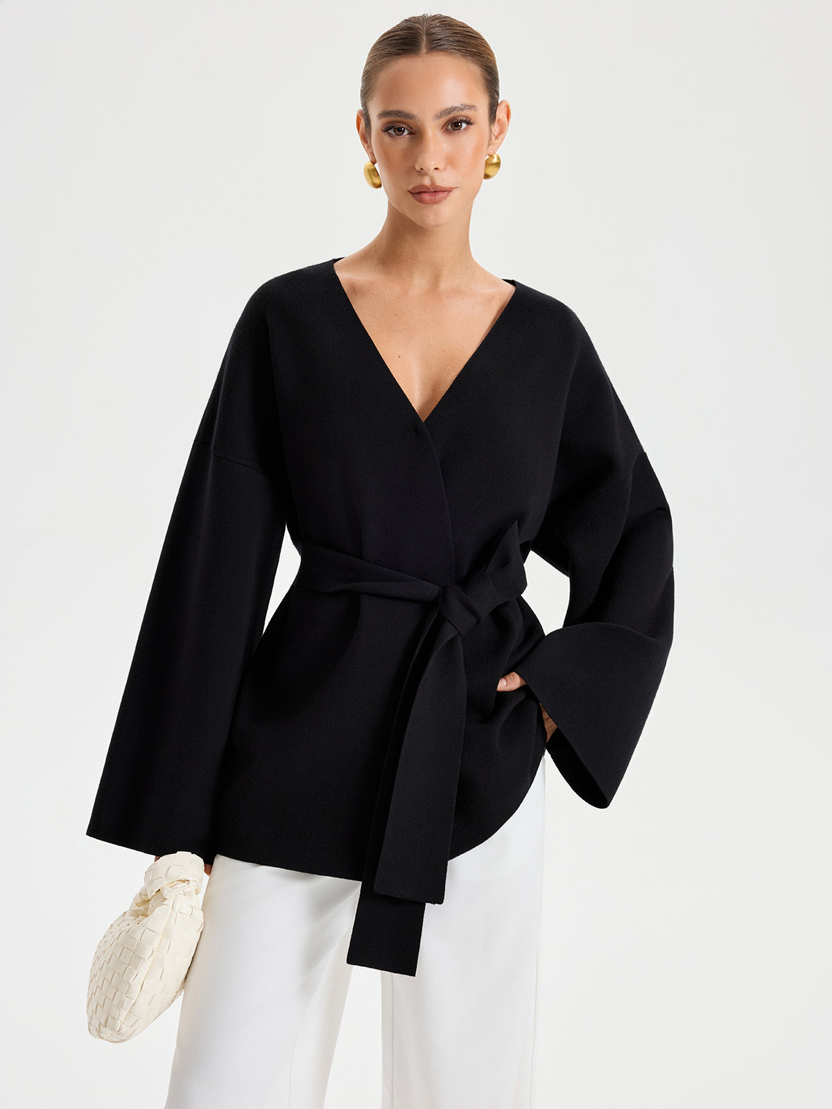 Kimono-Cardigan mit Gürtel und V-Ausschnitt