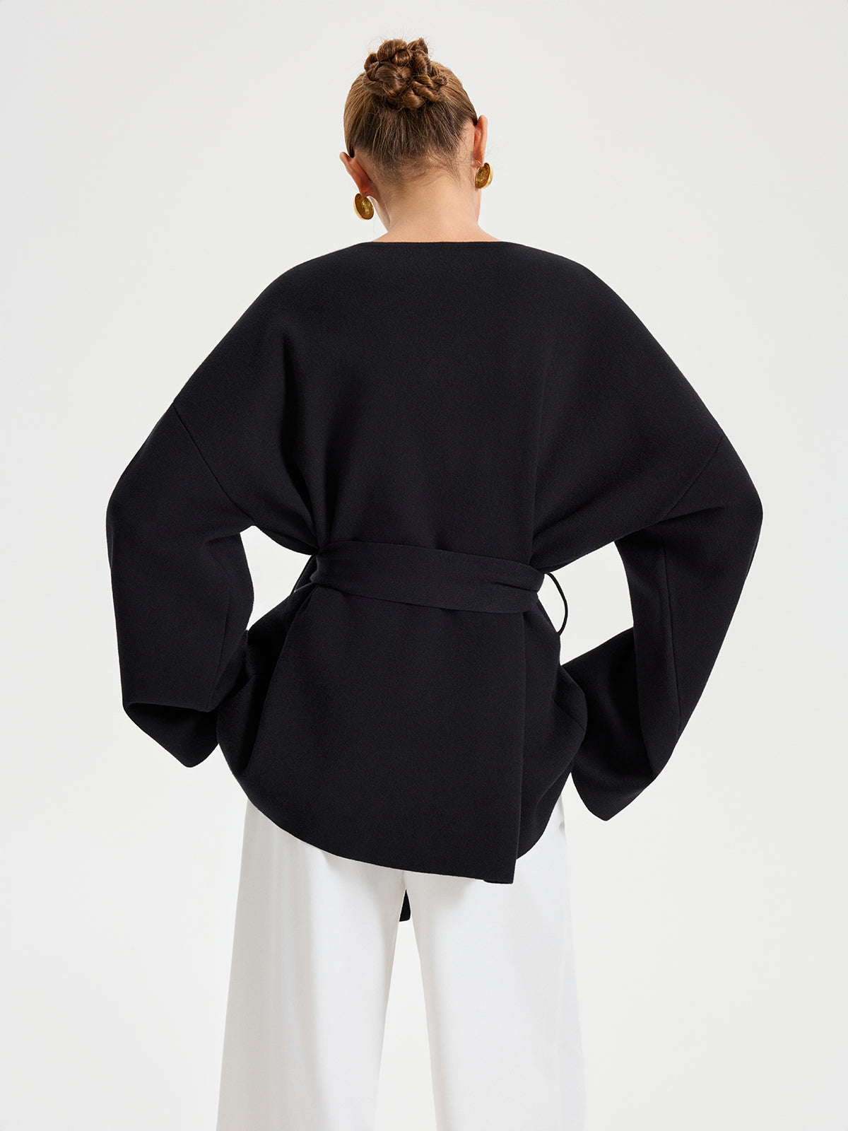 Cardigan kimono ceinturé à col en V