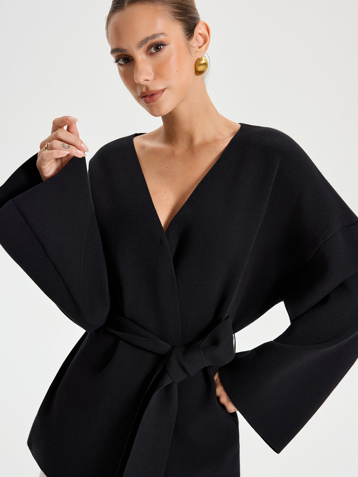 Kimono-Cardigan mit Gürtel und V-Ausschnitt
