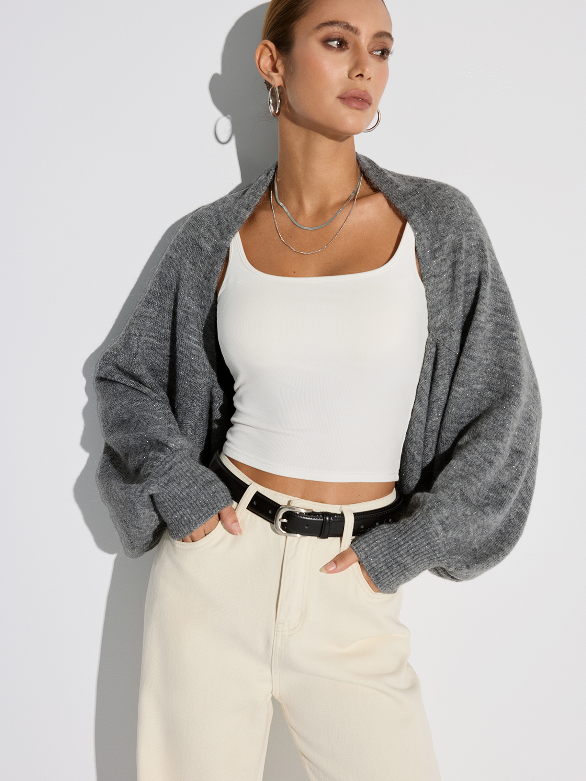 Wool Blend Oversized Batwing Sleeve Cardigan