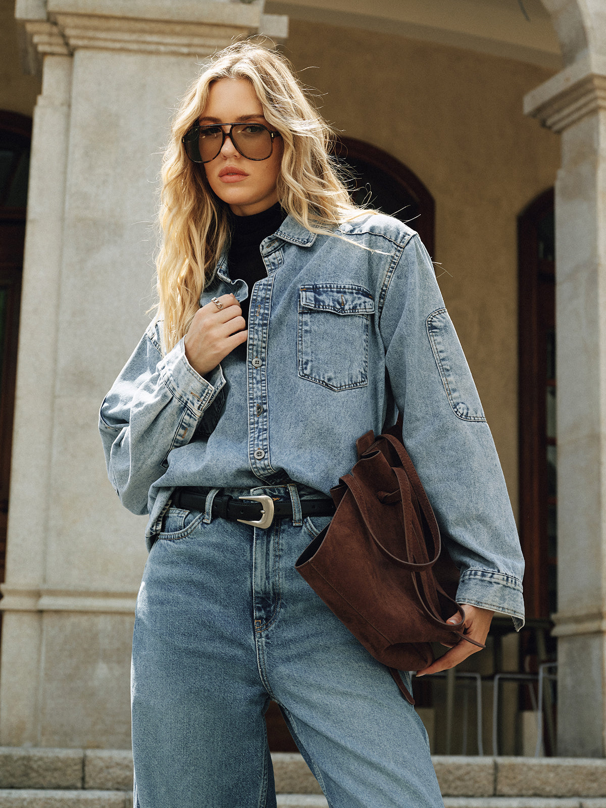 Oversize-Jeanshemd mit Kragen