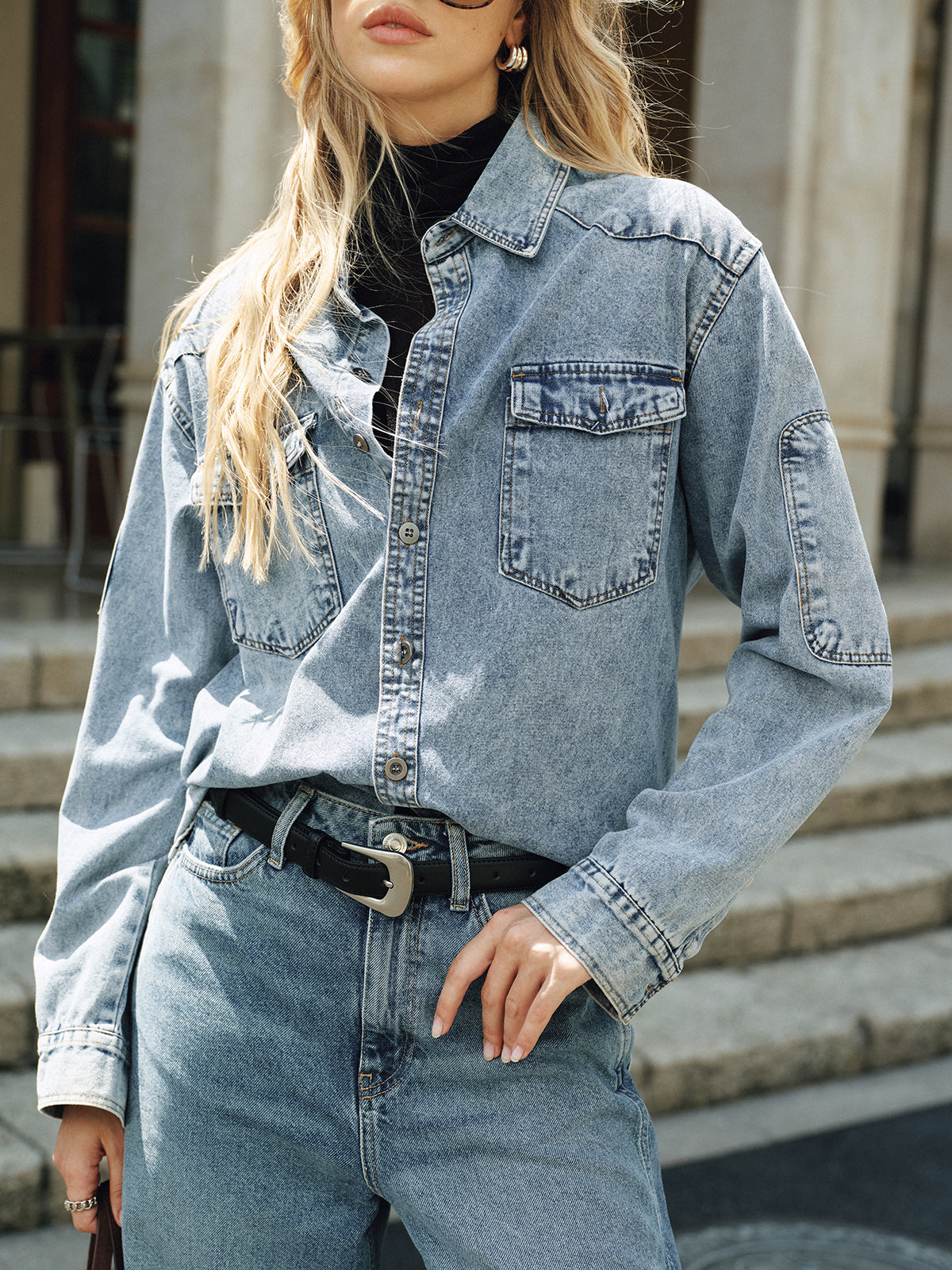 Oversize-Jeanshemd mit Kragen