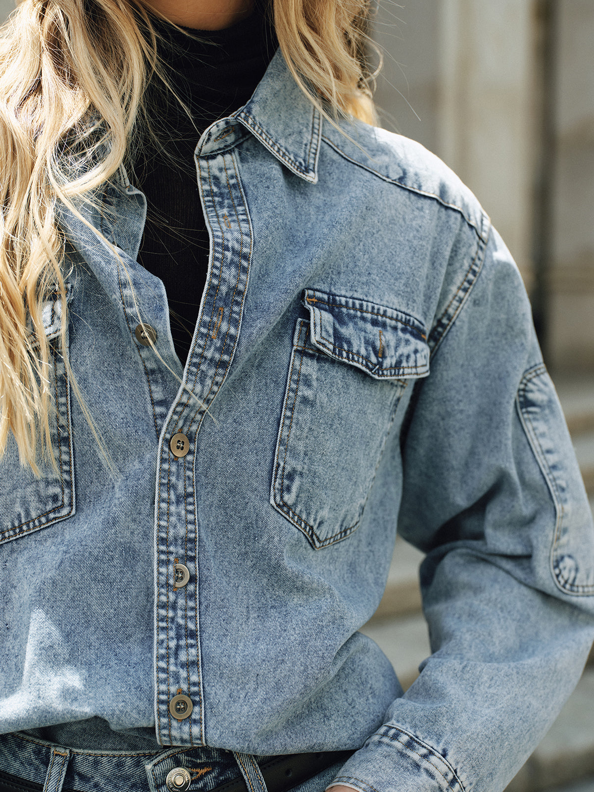 Oversize-Jeanshemd mit Kragen