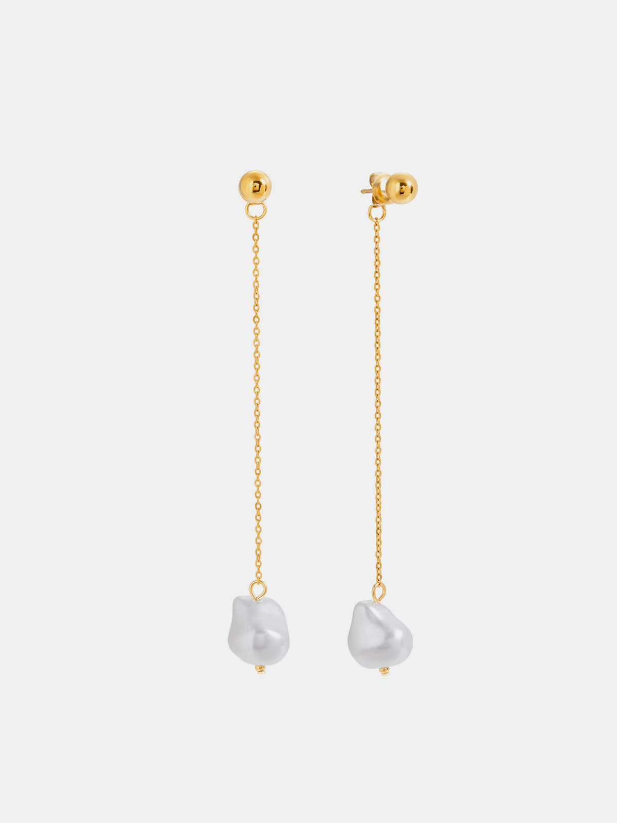 Boucles d'oreilles pendantes chaîne dorée perle baroque