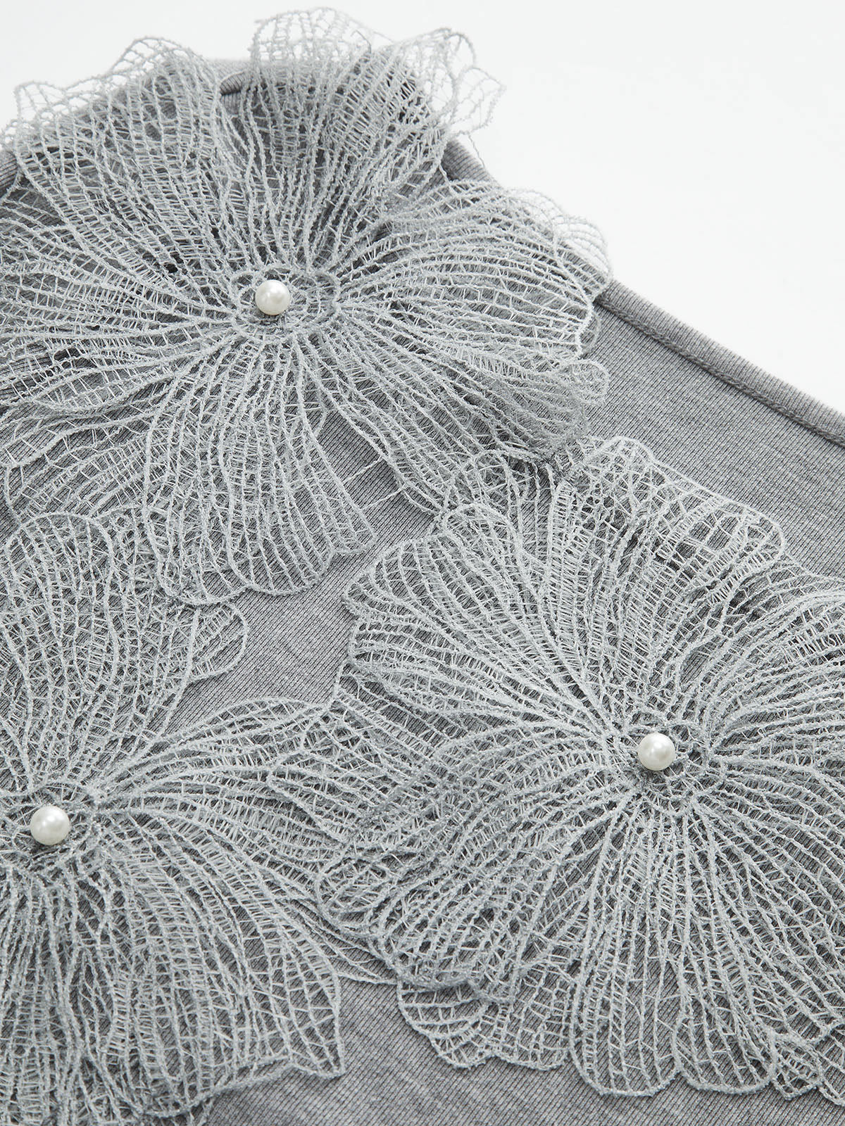 Faux Pearl Decor 3D Floral Fitted Soft Knit Top