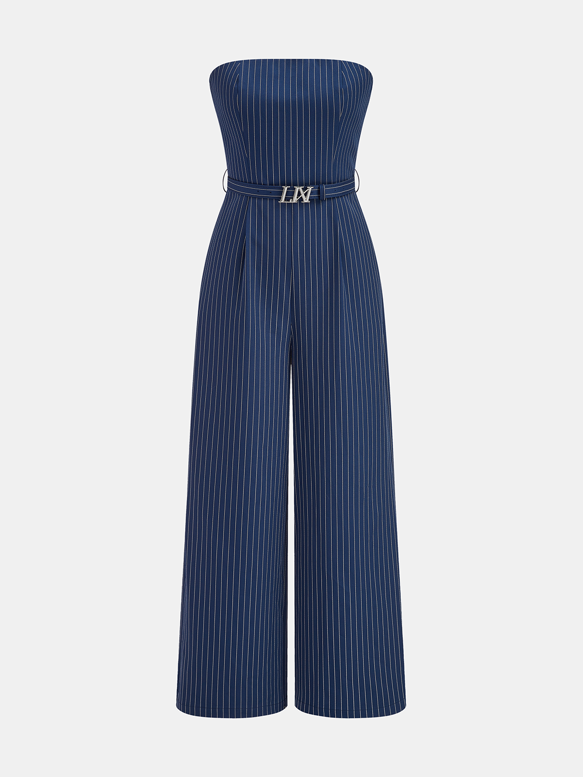 Combinaison pantalon rayée avec ceinture et bretelles transparentes