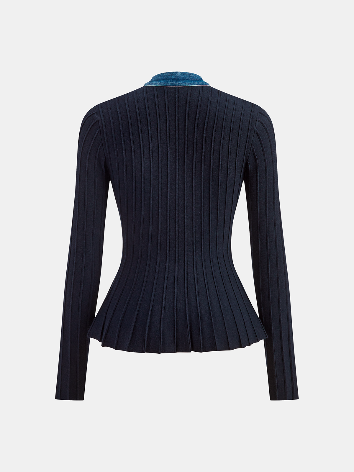 Denim Trim Knitted Peplum Cardigan