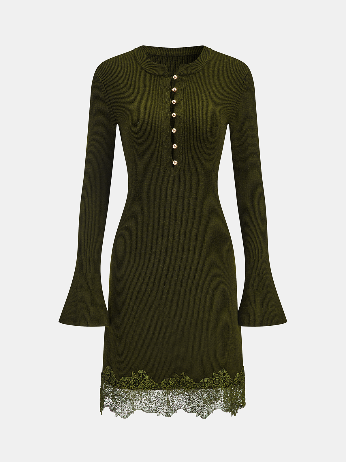 Mini-robe en mélange de laine avec dentelle à l'ourlet et boutons métalliques