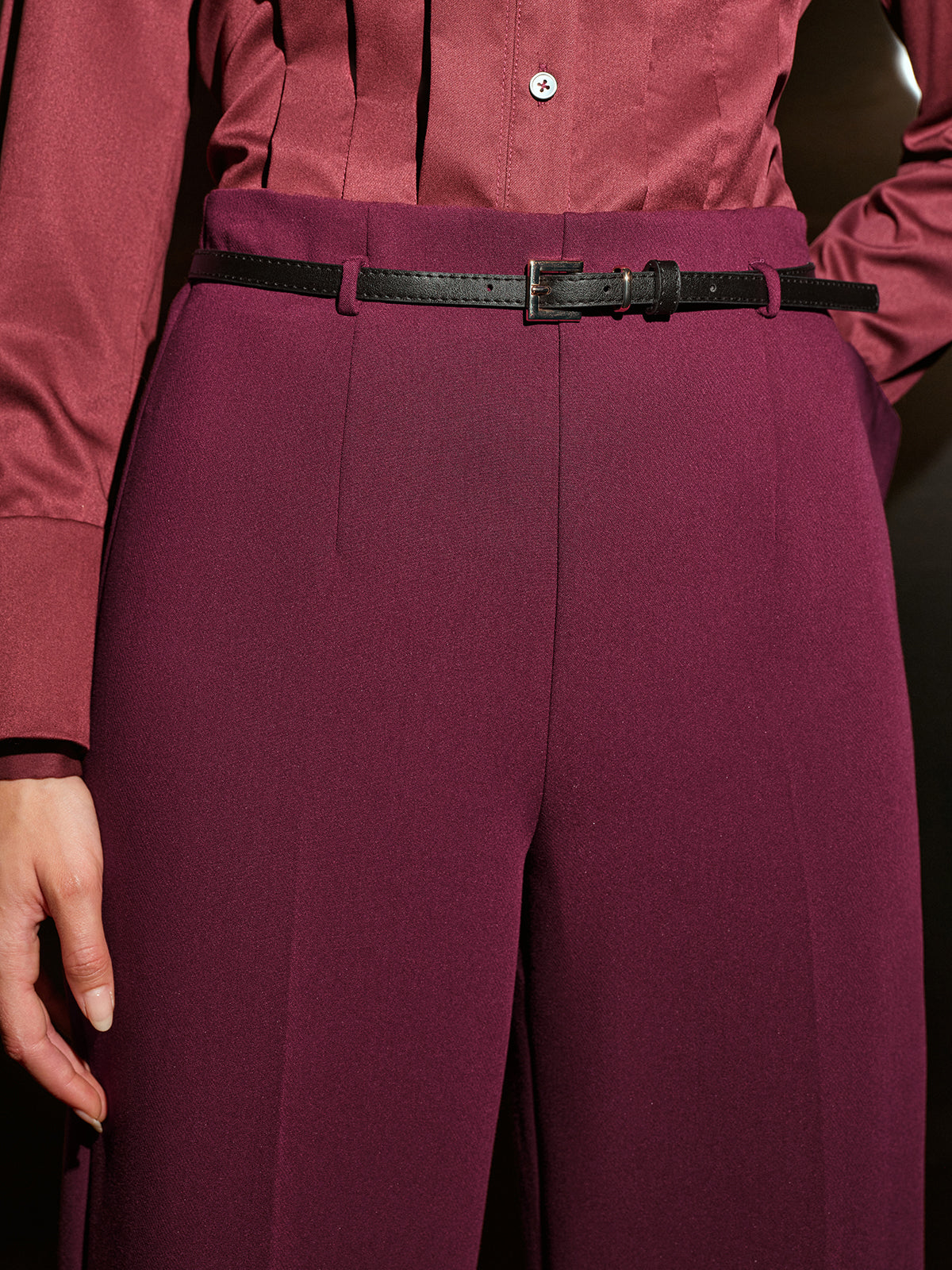 Belted Wide-Leg Cropped Pants