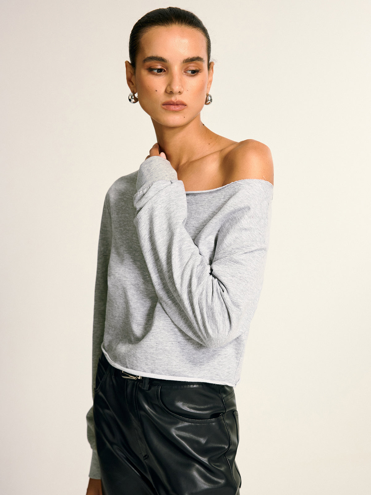 Asymmetric Off-Shoulder Cropped Sweatshirt