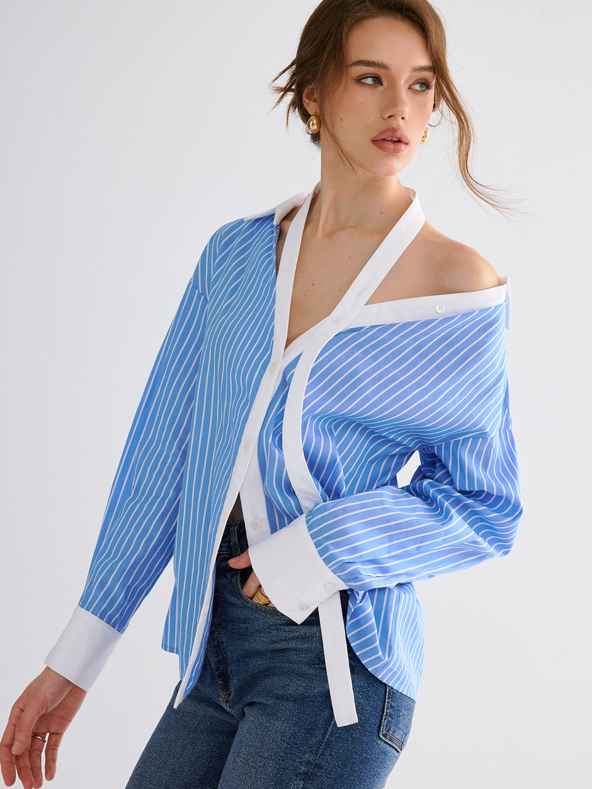 Striped Split-collar Shirt