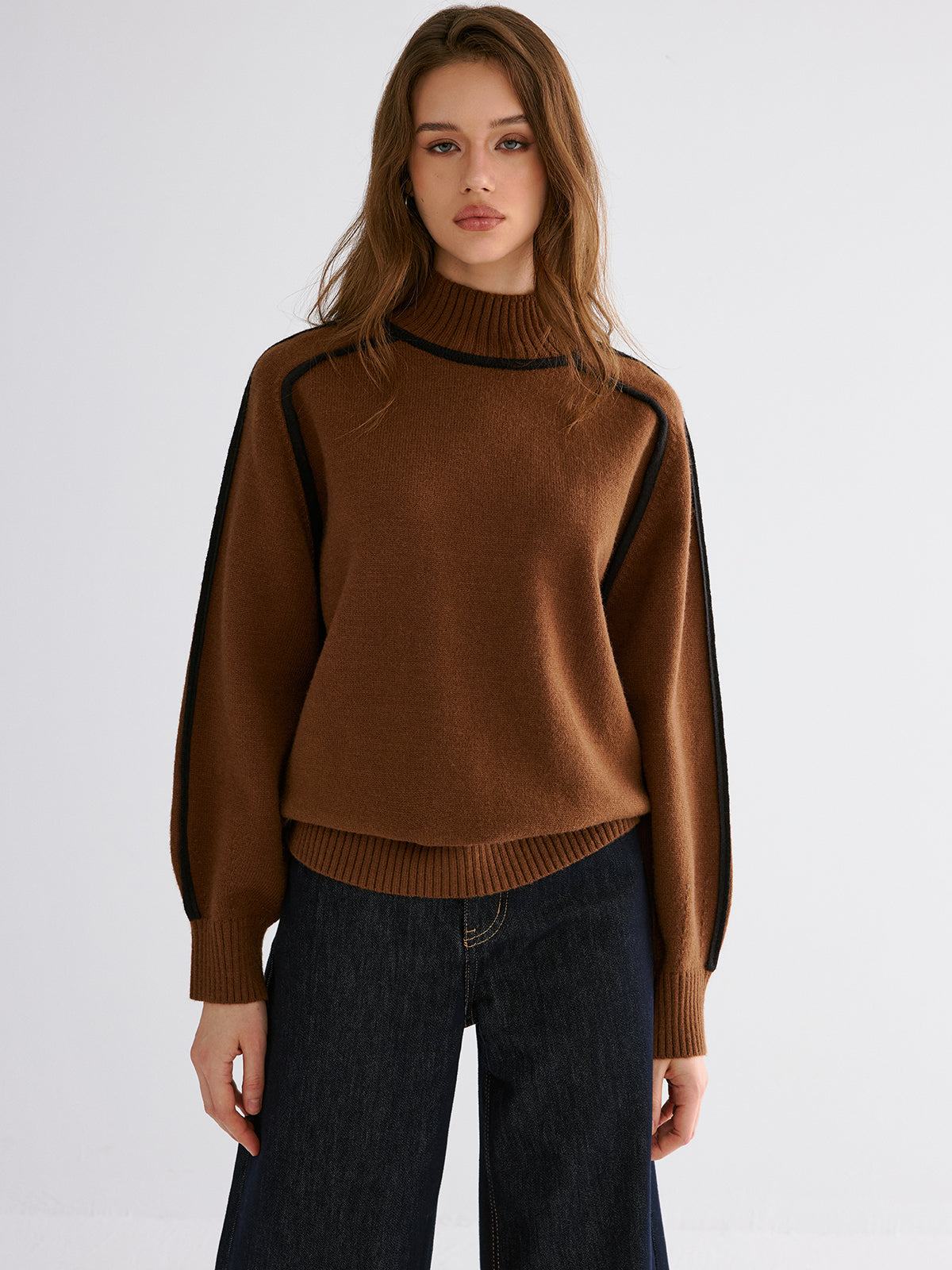 Knit Contrast Binding High Neck Sweater