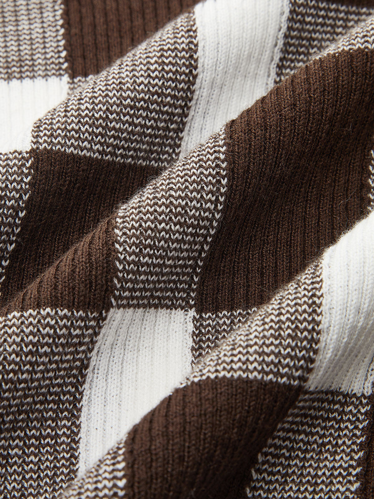 Checkered Wool-Blend Mock Neck Knit Top