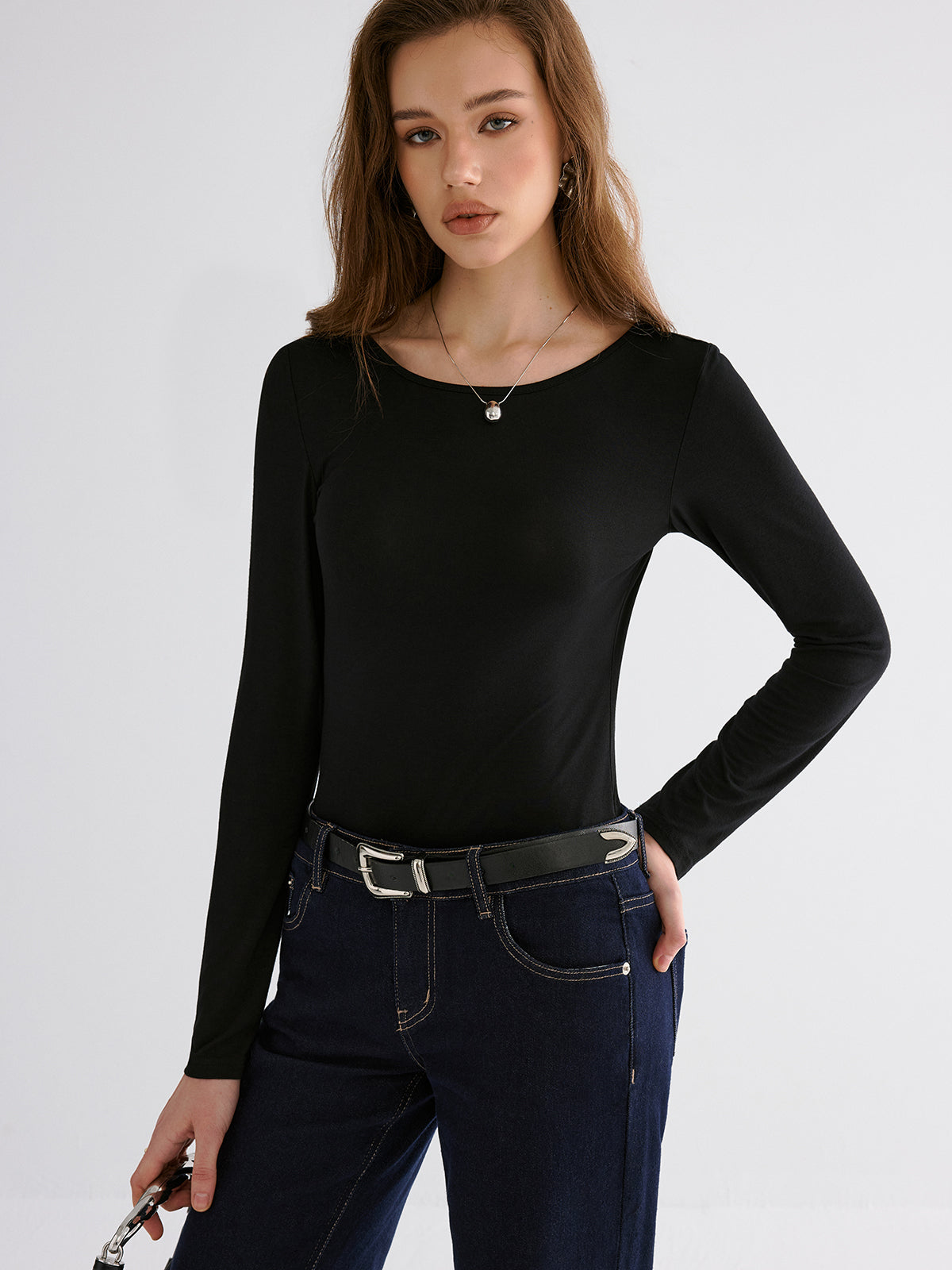 Chemise à manches longues dos en dentelle papillon