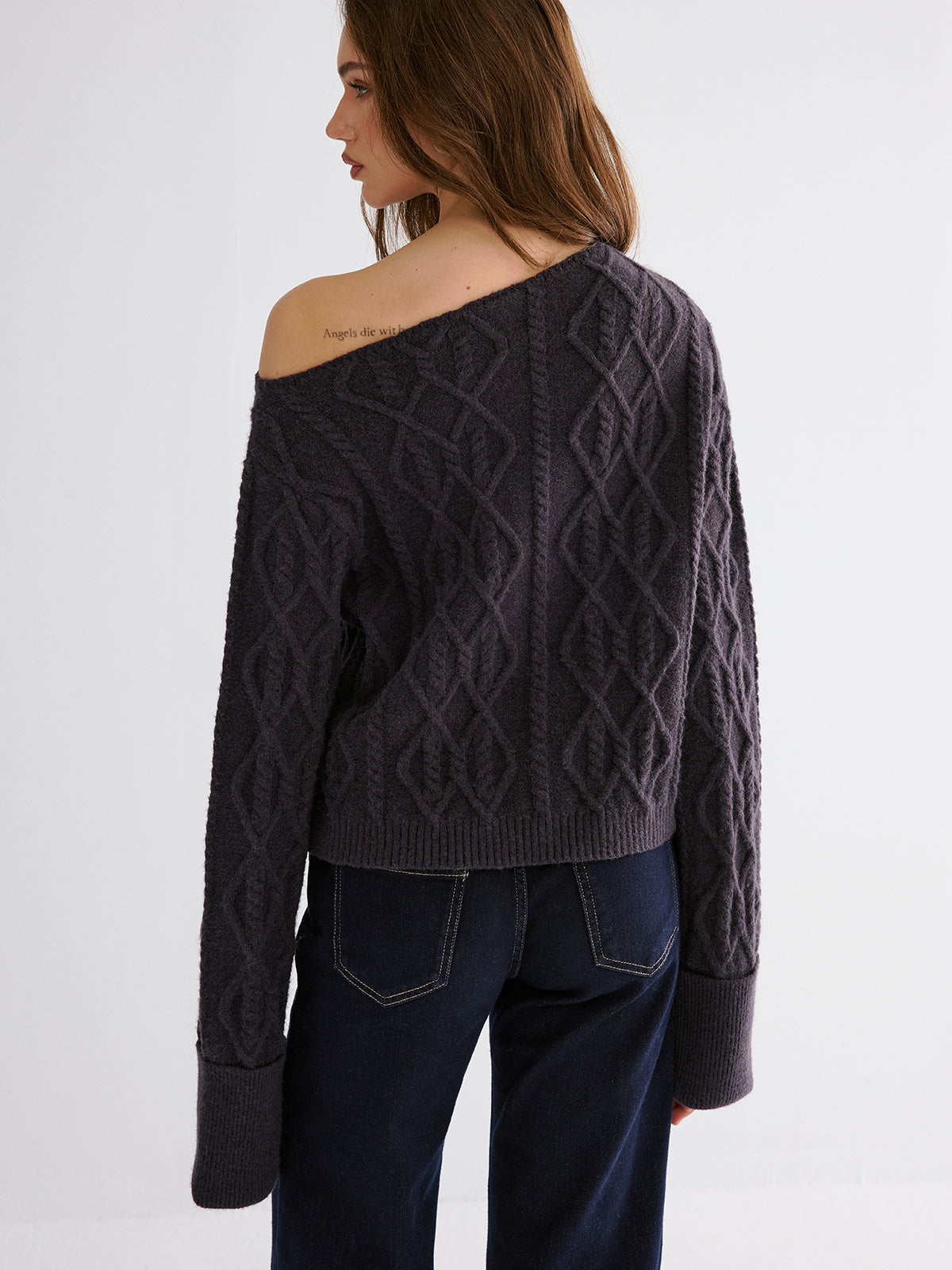 Cable Knit Off-shoulder Sweater