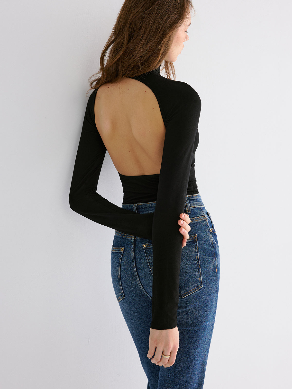 Bra Free Soft Line Open Back Long Sleeve Shirt