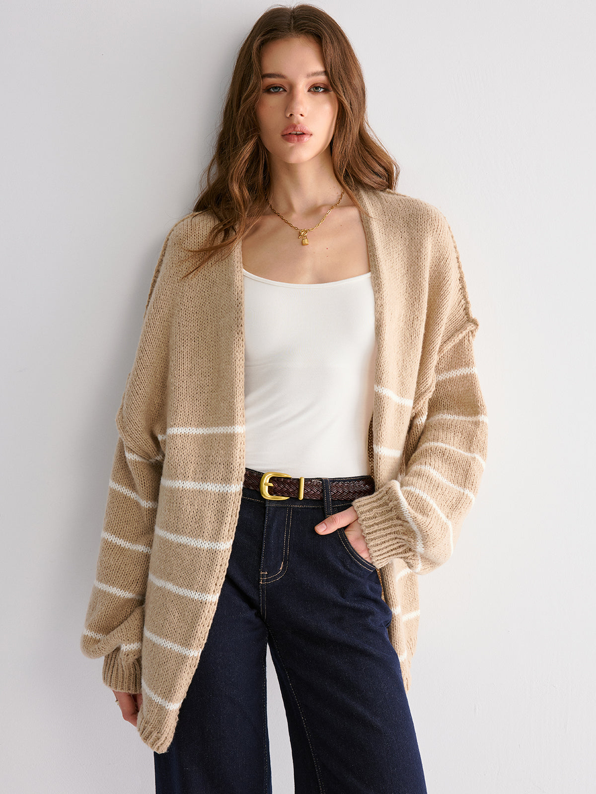 Brushed Striped Cardigan