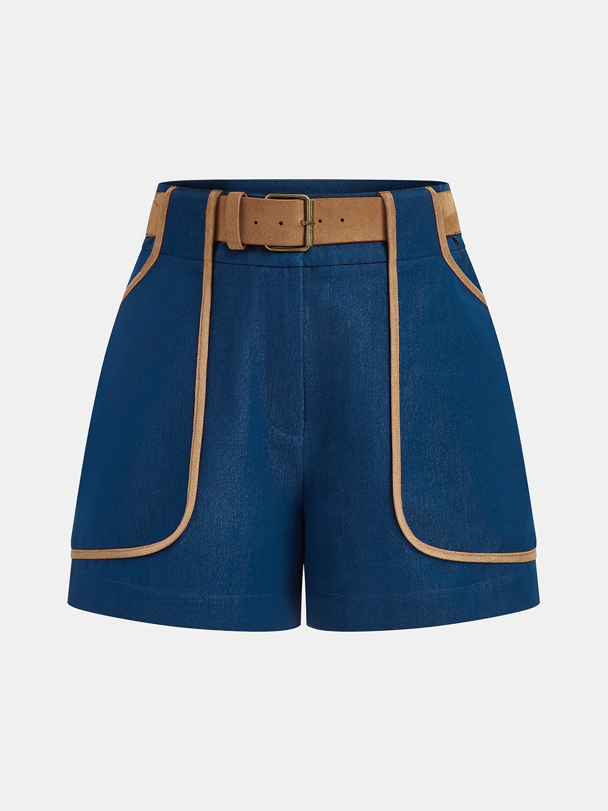 Belted Leather Trim Shorts