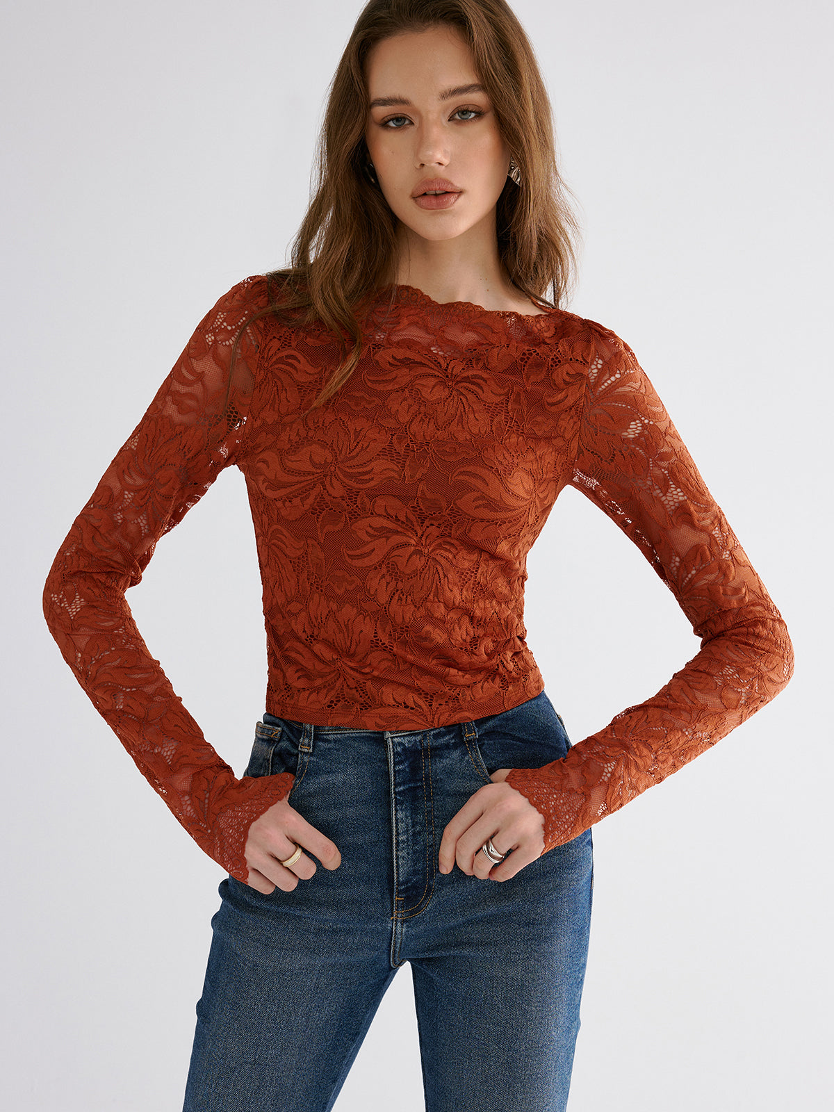 Flower Embroidered Cropped Lace Top