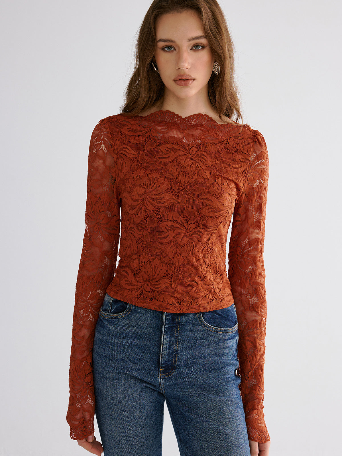 Flower Embroidered Cropped Lace Top