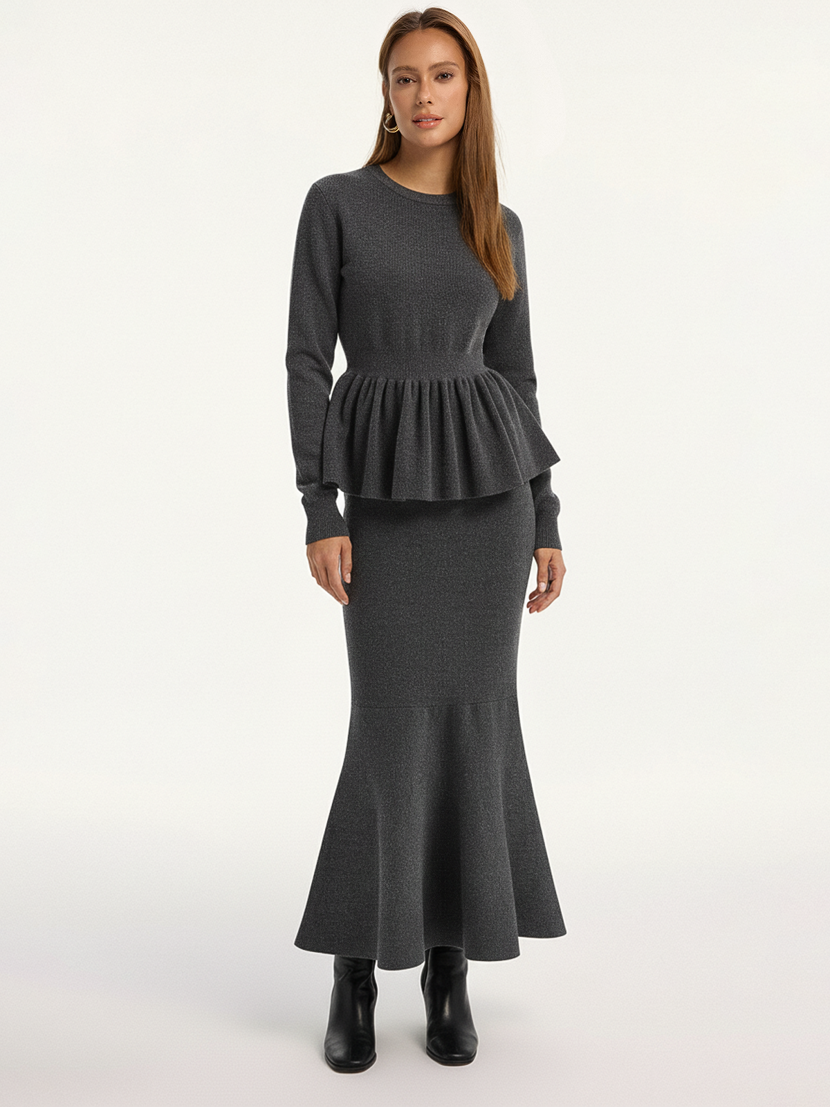 Haut en maille à manches longues et ourlet péplum