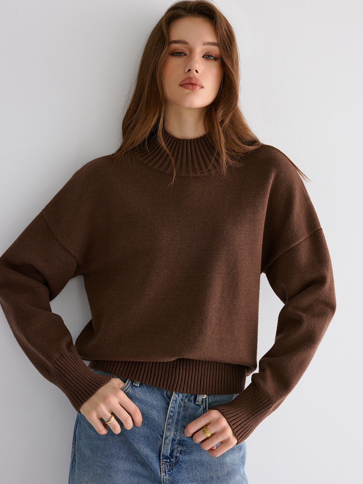 Oversized Drop Shoulder Crew Neck Sweater