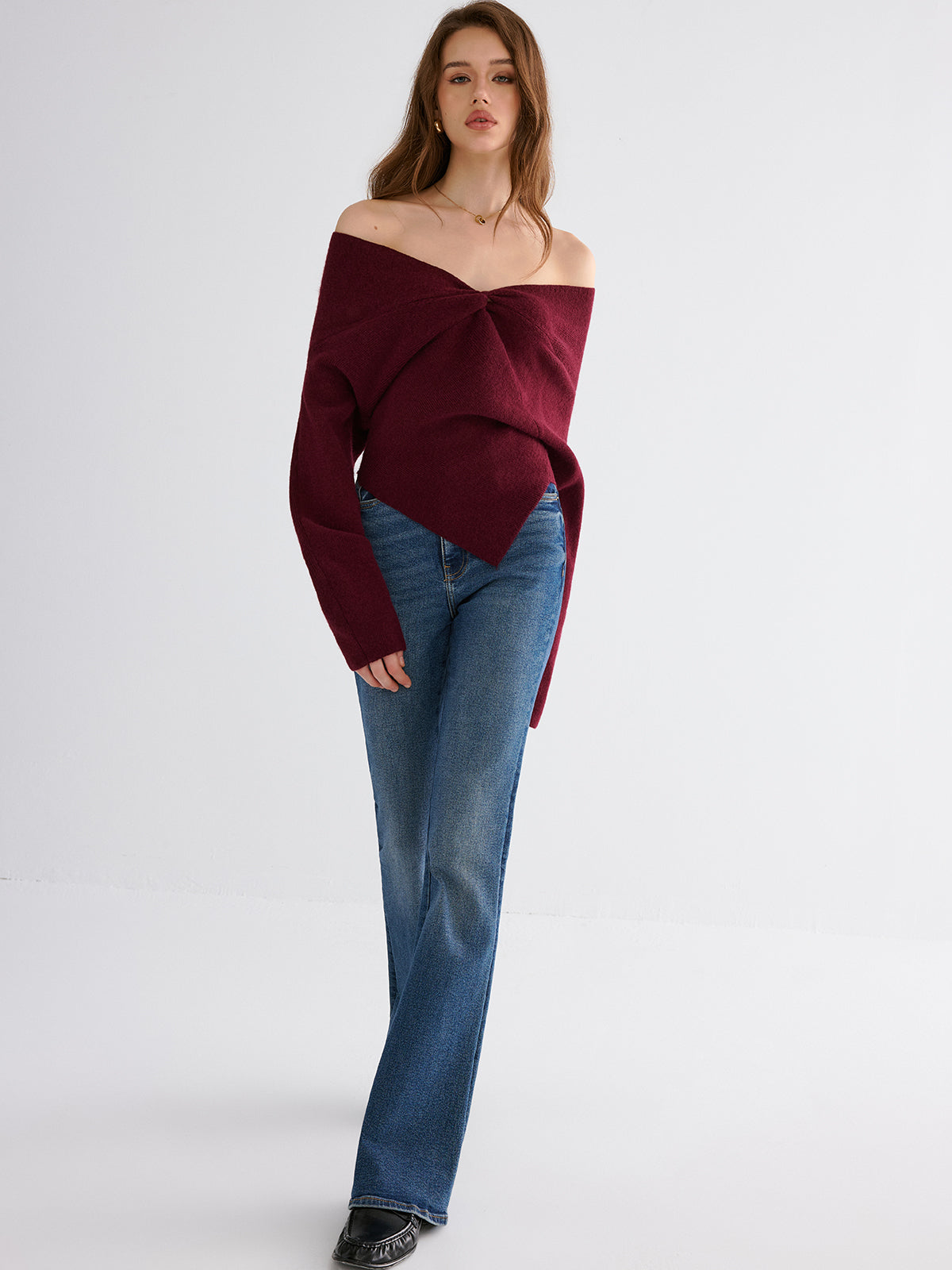 Off-Shoulder Stricktop mit Twist