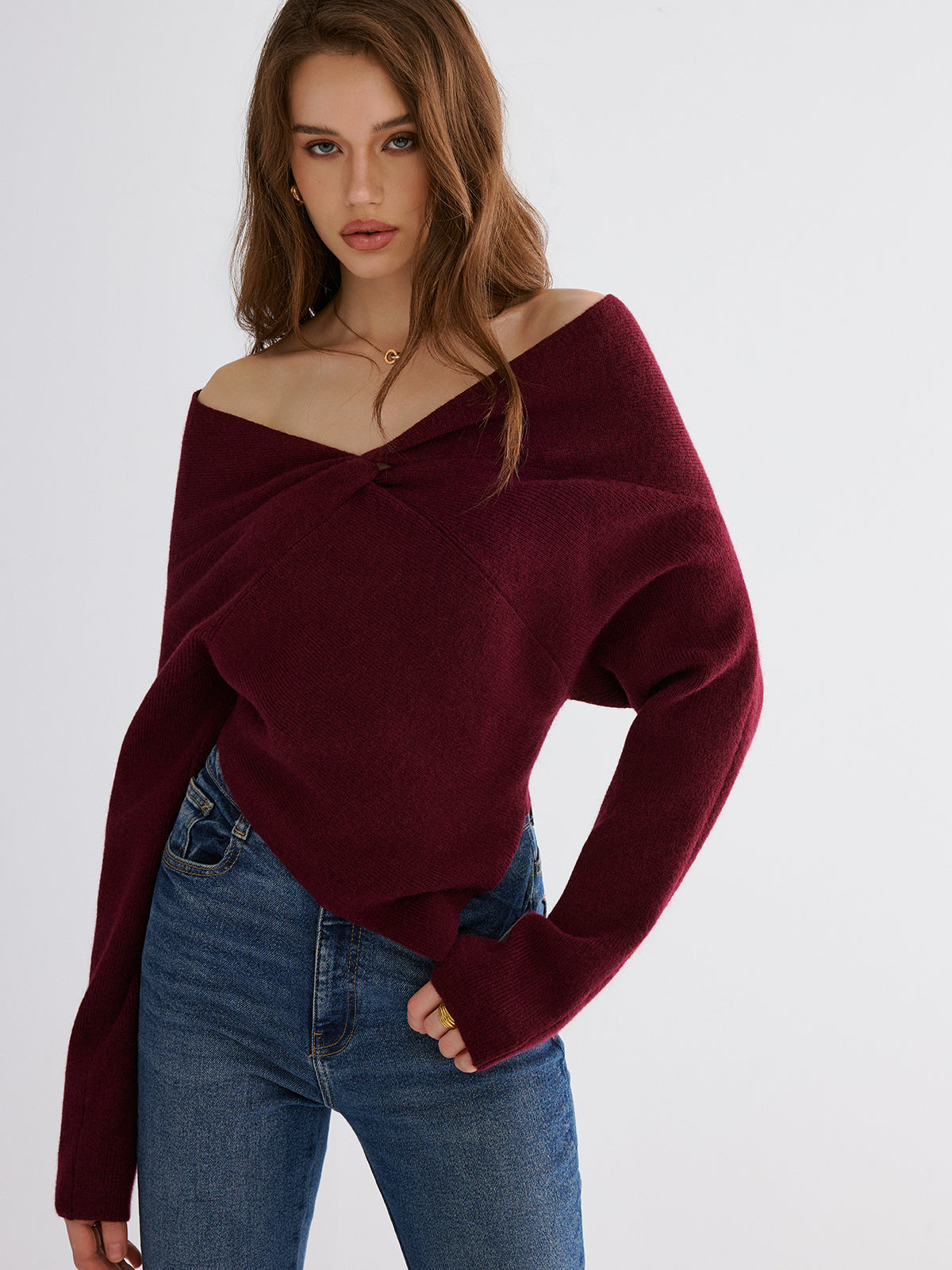 Off-Shoulder Stricktop mit Twist