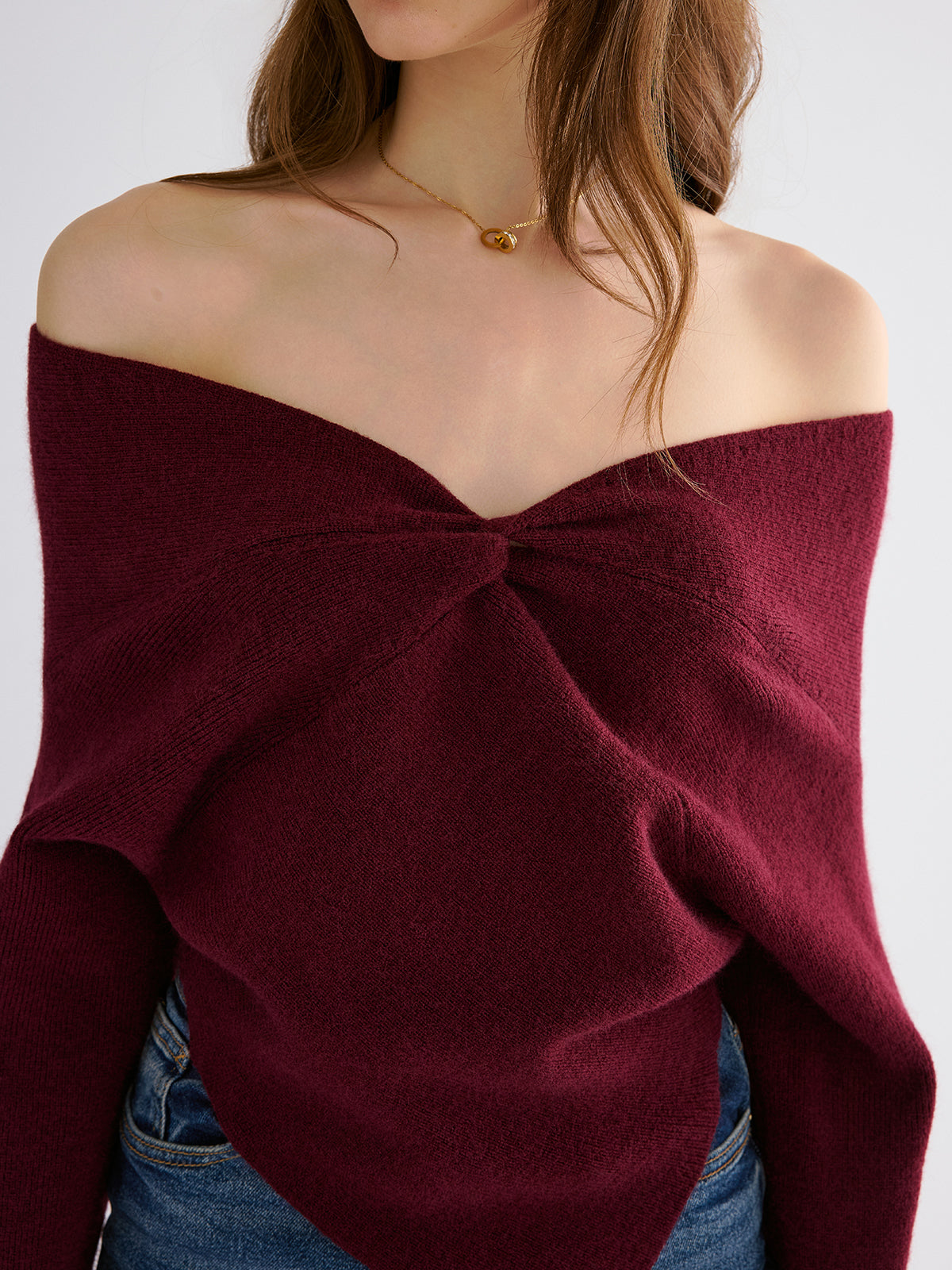 Off-Shoulder Twisted Knit Top