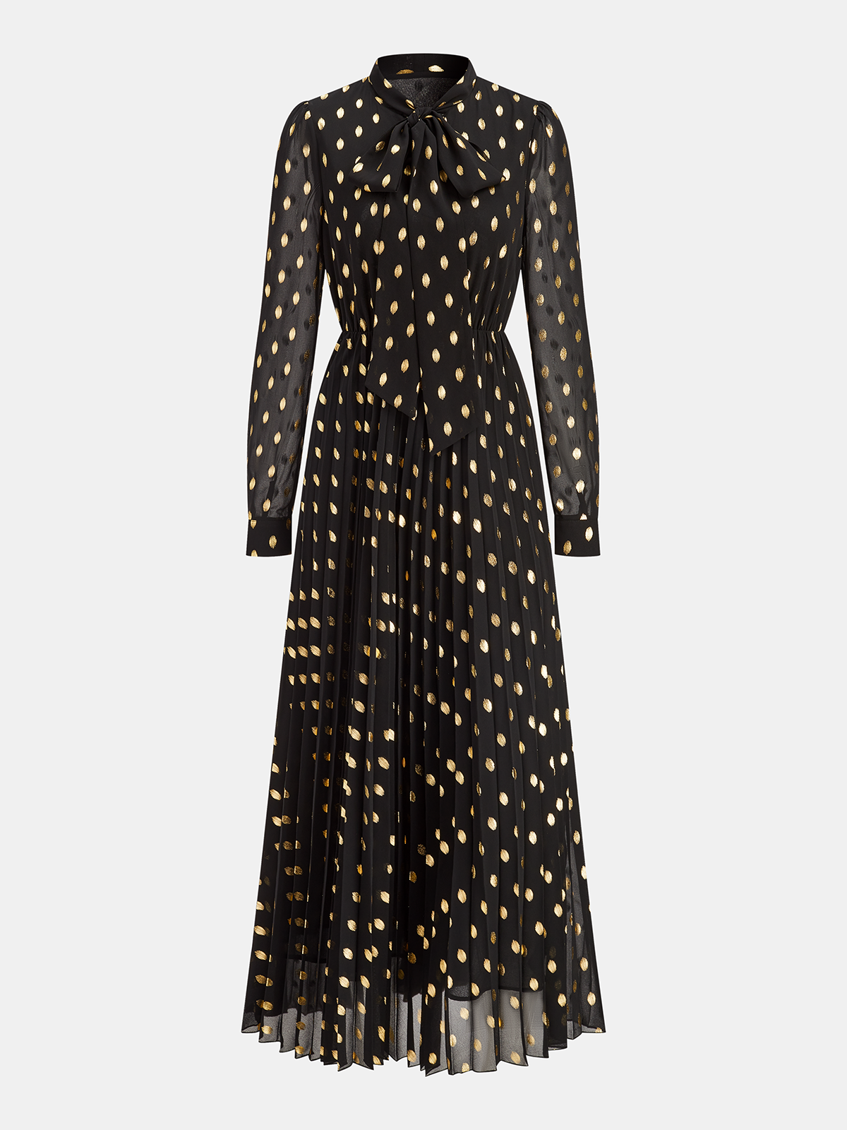 Langärmliges Maxi-Kleid in A-Linie mit Foliendruck und Punkten