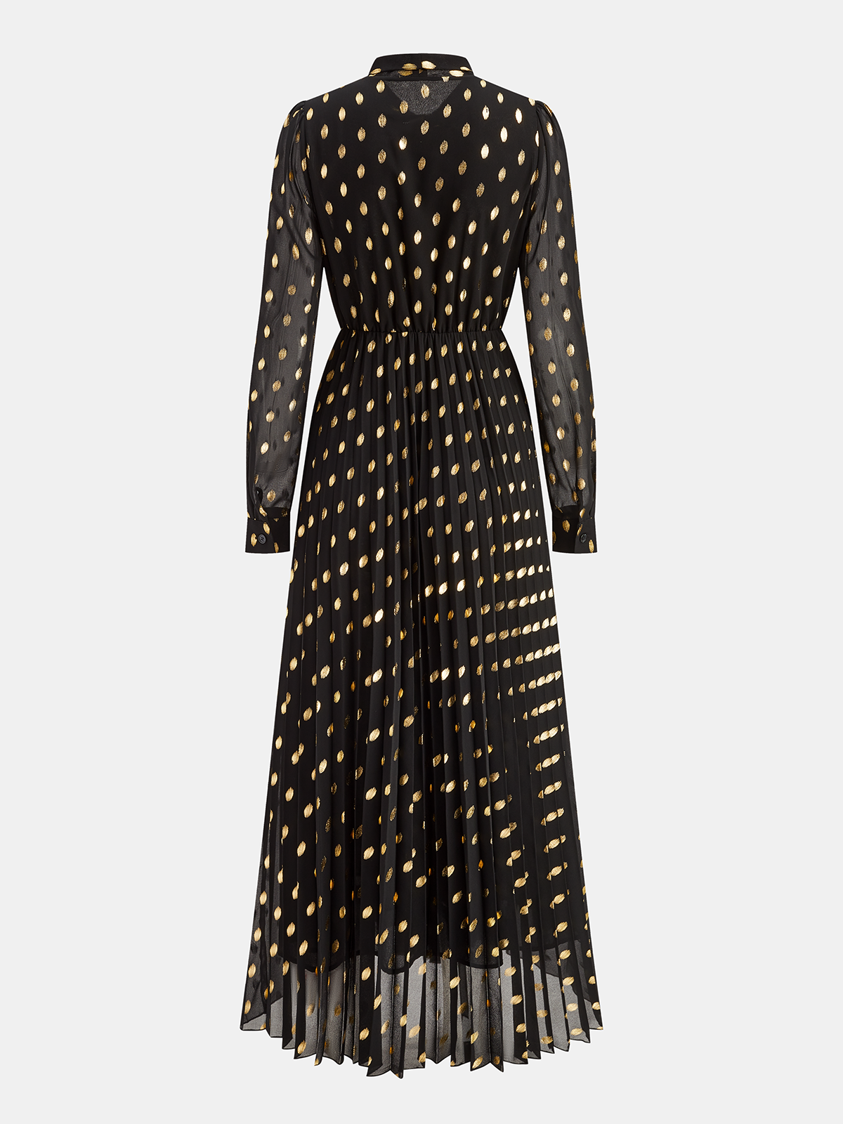 Langärmliges Maxi-Kleid in A-Linie mit Foliendruck und Punkten